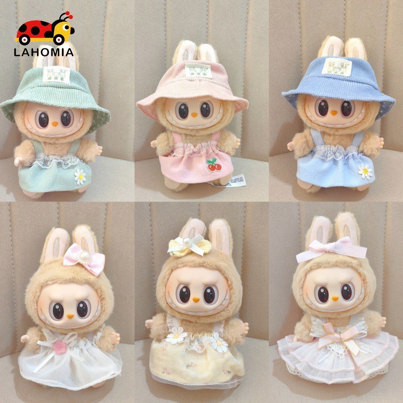 Lahomia 15cm ชุด Labubu have a seat V1/V2 สวมใส่กระโปรงและหมวก Collection