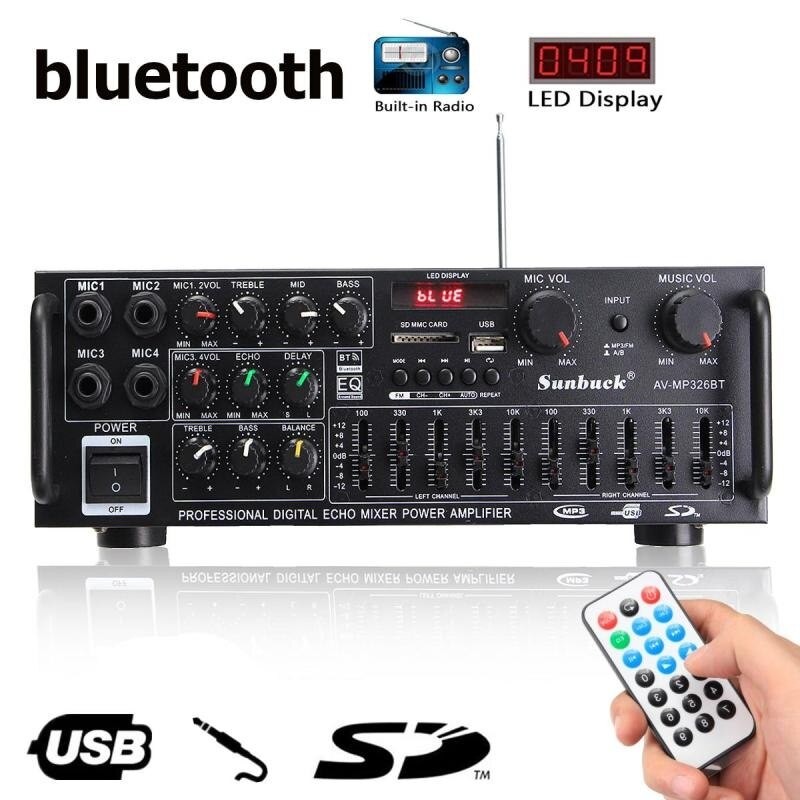 SKYSOUND เพาเวอร์แอมป์ 1600วัตต์ บลูทูธในตัว AV-326BT ใช้ลำโพง 15นิ้วได้ เครื่องขยายเสียง แอมป์ขยายเสียง เครื่องเสียงบ้า
