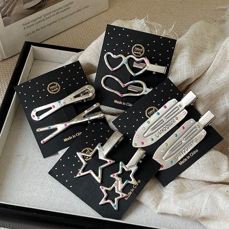 2 ชิ้น/เซ็ตโลหะสีเงิน Polka-dot สี Drop Oil Hairpins ไม่มีร่องรอย Make-up Hairpins Bangs Duckbill คลิปเครื่องประดับผมของเด็กผู้หญิง