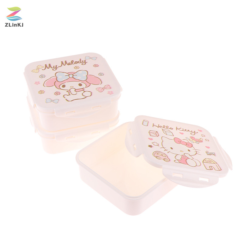 Zlinkj Sanrio อะนิเมะ Kuromi Mymelody HelloKitty กล่องถนอมอาหารปิดผนึกกล่องอาหารกลางวันอาหารผลไม้ Kawaii การ์ตูนการ์ตูนนักเรียนใหม่