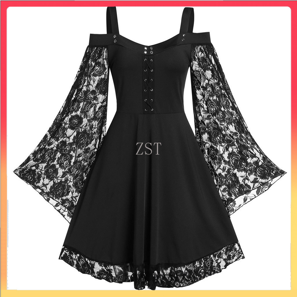 Zst ยุโรปและอเมริกาหนึ่งคําไหล่วรรณกรรมและศิลปะย้อนยุคลูกไม้ประกบชุดแขนแตรเสื้อผ้าผู้หญิง