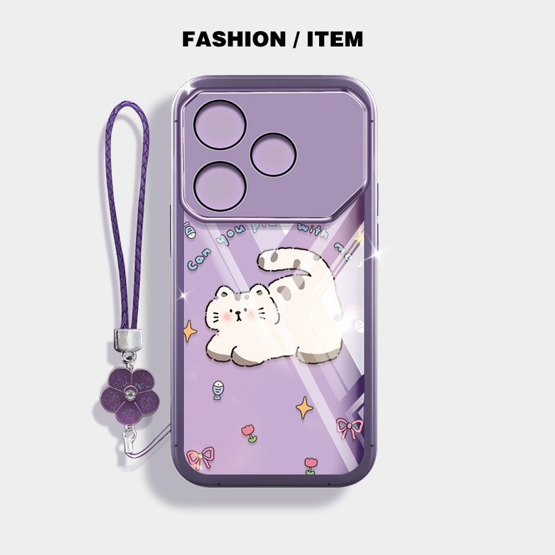 น่ารักอ้วนแมวกันกระแทกเคสโทรศัพท์สําหรับ Tecno Pova 6 Neo Pova 6 Pro 5G LI9 ปลอกโปร่งใสฝาครอบป้องกันด้วยเชือกแขวนดอกไม้