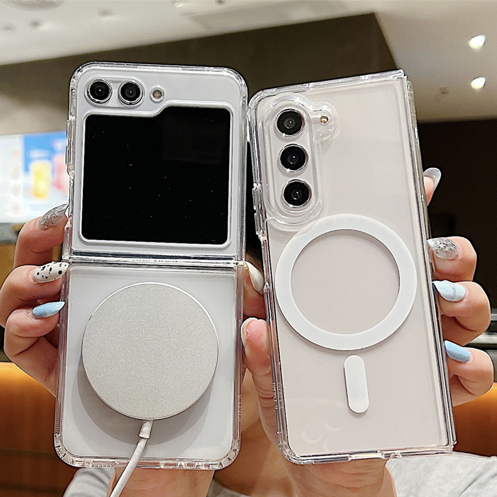 สุดคุ้ม เคสแม่เหล็กใส Samsung Galaxy Z Flip 6 5 4 3 Fold 6 5 4 3 รองรับที่ชาร์จไร้สาย เคสซัมซุง เคสกันกระแทก