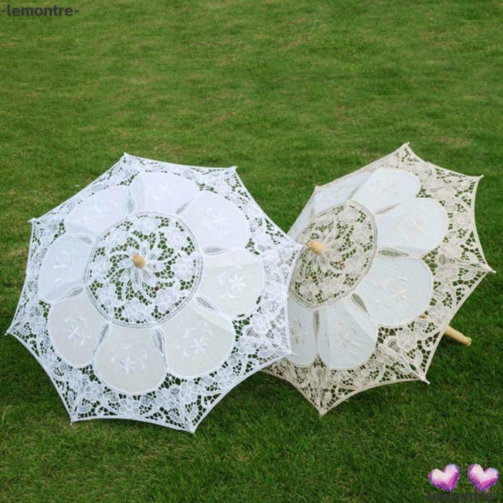 Lemontre ร่มลูกไม้ Parasol ยาว 26/43 ซม.เลดี้ดอกไม้สาวร่ม, เย็บปักถักร้อยผ้าฝ้ายลูกไม้ Photo Prop เด็ก Sun ร่ม
