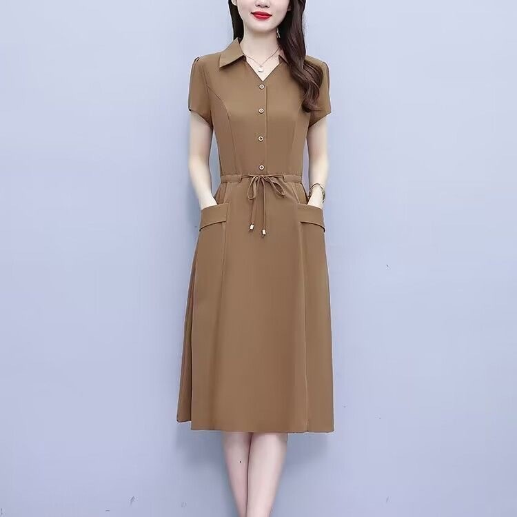 ชุดแม่เสื้อผ้าขนาดบวกแฟชั่นสไตล์วัยกลางคนและผู้สูงอายุในช่วงฤดูร้อนใหม่เอวแน่นครอบคลุมท้องชุดบาง - รูปที่ 4