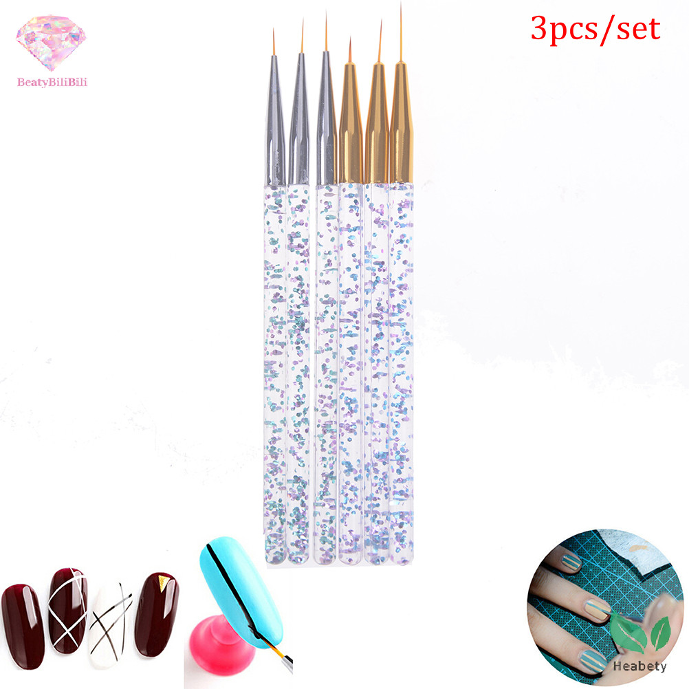 Heabety 3 ชิ้น/เซ็ตเล็บ Liner แปรง Paing วาดเส้นตารางปากกาอะคริลิค Diy Design ใหม่