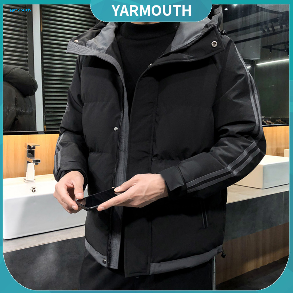Yyr_ All-weather Men Jacket เสื้อแจ็คเก็ตเบาะกันลมผู้ชาย Hooded Cotton Jacket สีสันสดใส Patchwork Design Windproof Warm Outwear สําหรับนักซื้อเอเชียตะวันออกเฉียงใต้
