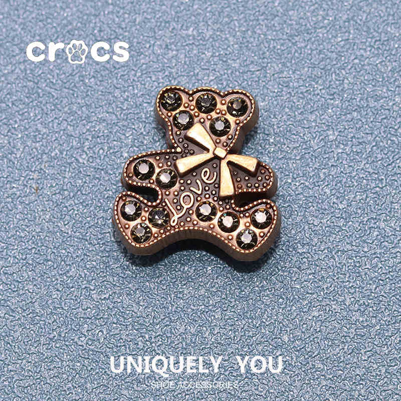 Crocs jibbitz Metal Bear Shoe Buckle Pearl Bear Chain Shoe Buckle charm Crocs Bronze Metal Hole Shoe Accessories