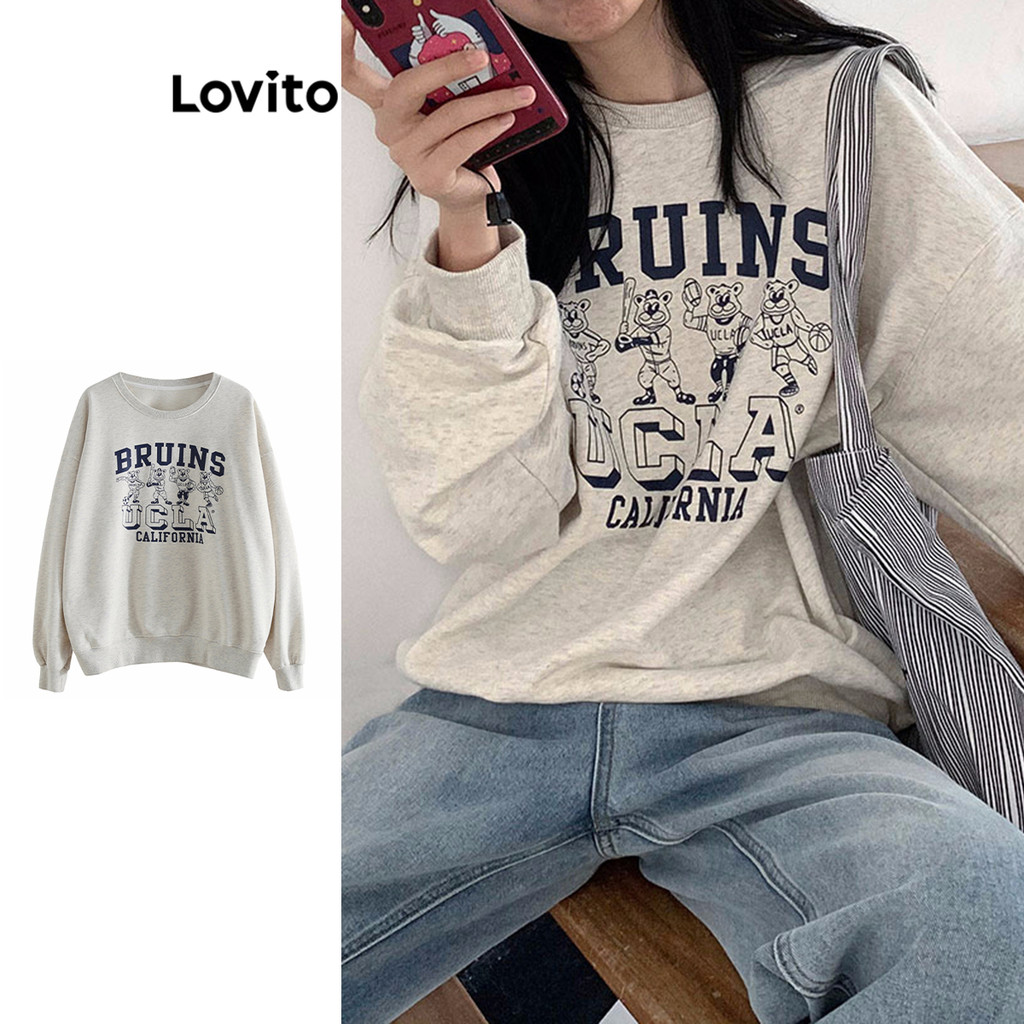 Lovito เสื้อสเวตเตอร์ลายธรรมดาสบาย ๆ สำหรับผู้หญิง LNA75734