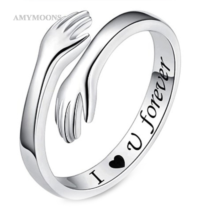 Amymoons Geometric Hug Ring Jewelry Ilove u foreve Open Adjustable Ring