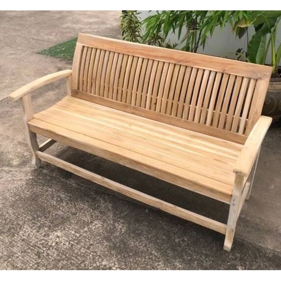 SUKP โซฟาไม้สัก 50×150ที่นั่งสูง 40CM. หลังพิงระเเนงโค้งแนวตั้ง งานดิบไม่ทำสี SUKP-416