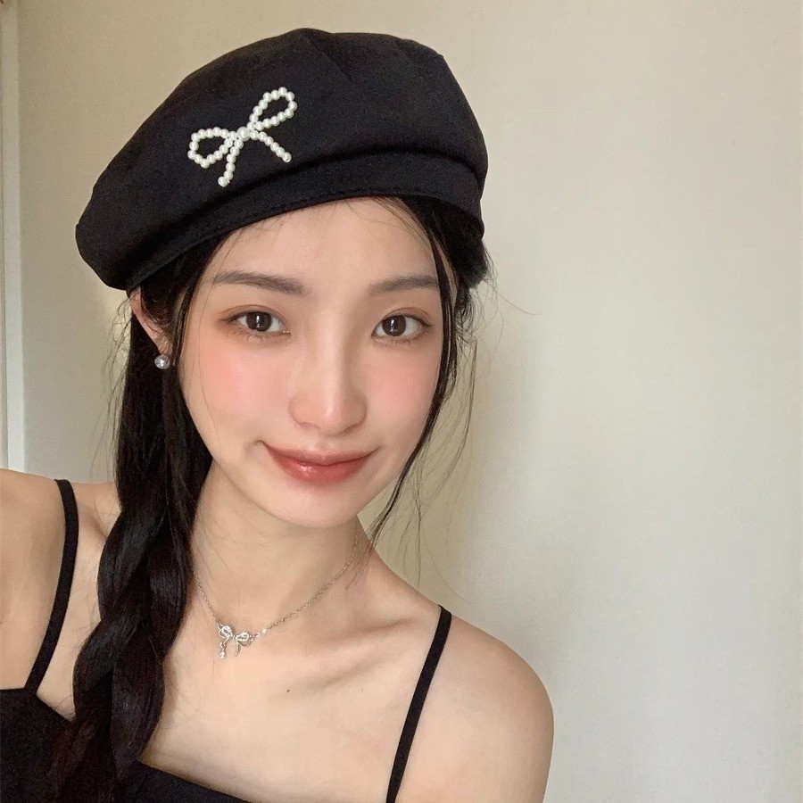 หมวกเบเร่ต์โบว์มุกสําหรับผู้หญิงสไตล์เกาหลี อิน หวานจิตรกรหมวก