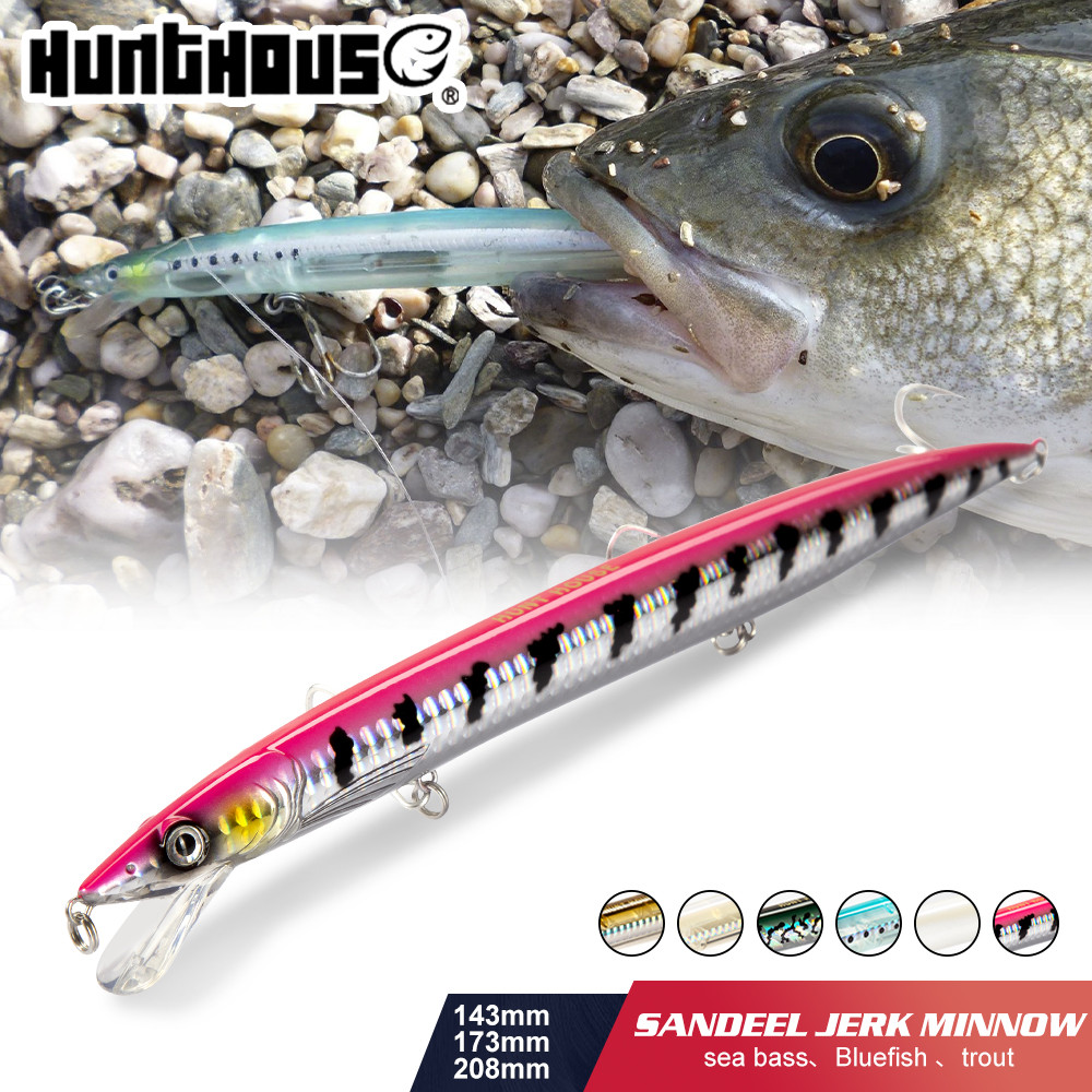 Hunthouse ตกปลาปลาซิวล่อแซนเดเอลกระตุกminnow ยาวหล่อปลาซิวลอยเพสก้า 143mm/14g 173mm/23g 208mm/33g สําหรับตกปลา