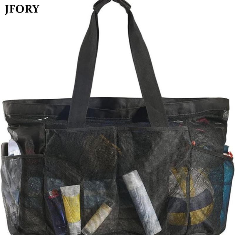 Jfory Mesh Beach Tote Bag แบบพกพาพับสําหรับผู้หญิงสําหรับช้อปปิ้งว่ายน้ําแคมป์ปิ้ง