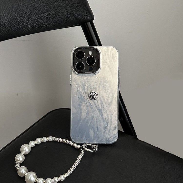 สําหรับ Apple 15plus เคสโทรศัพท์ IPhone14 Silver Camellia 13Pro ทนต่อการตก 12 ขั้นสูงบุคลิกภาพ 11promax Creative Xs ลูกปัดโซ่น้ํา 7/8 Plus ซิลิโคนนุ่มกรณี