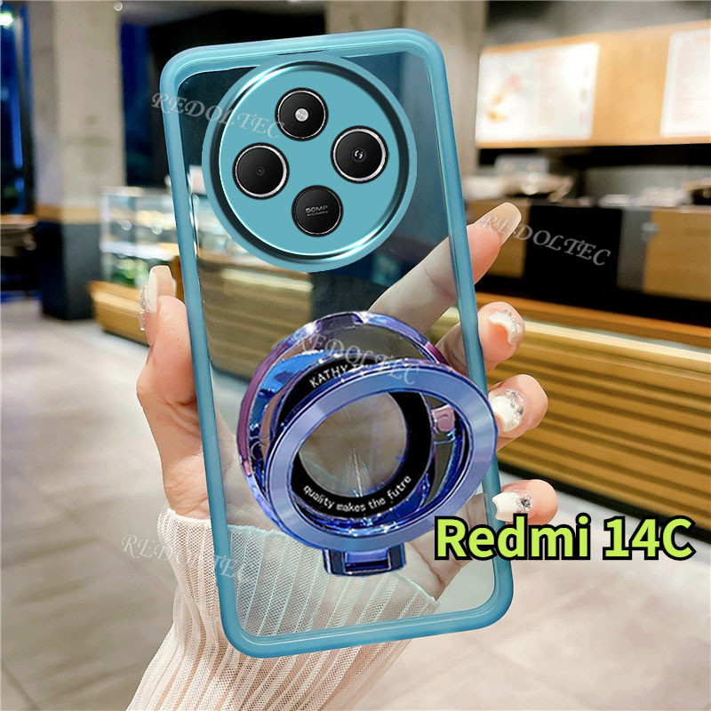 เคส Redmi 14C 4G 2024 ออกแบบใหม่ที่วางขาตั้งแม่เหล็กปลอกใส Xiaomi Redmi14C Redmi 14 C Ultra Thin Clear Soft เคสโทรศัพท์พร้อมการป้องกันเลนส์กล้อง