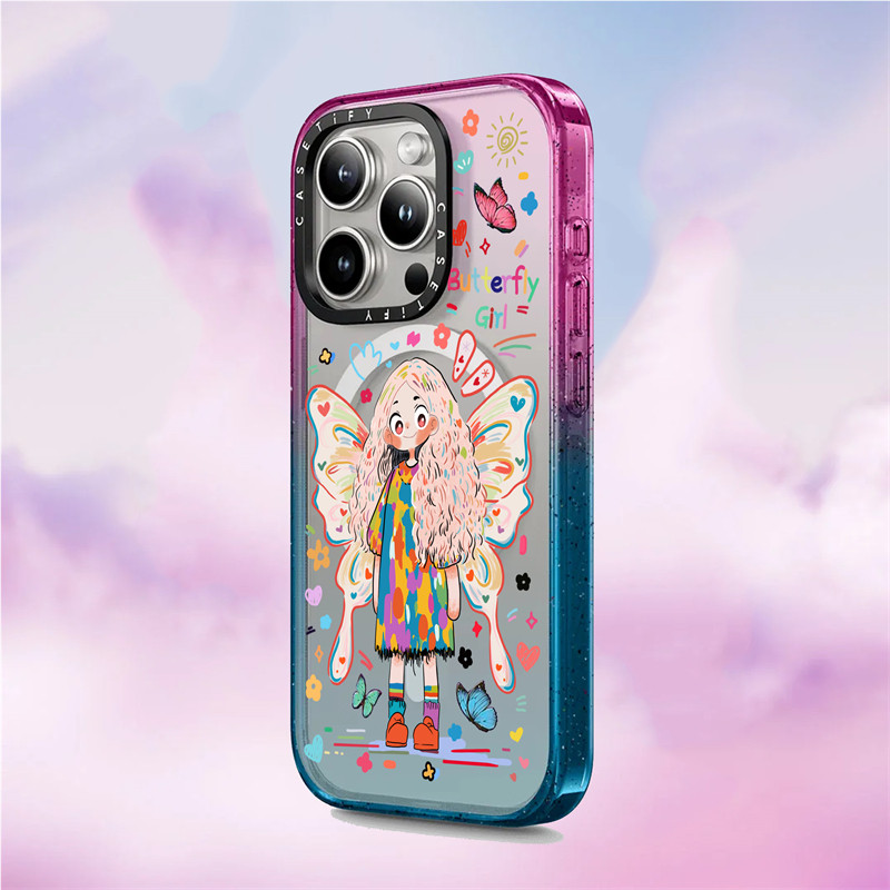 Casetify X Butterfly Girl Collection Color Clear Hard Case เคสโทรศัพท์ Impact Case สําหรับ Apple IPhone 12 13 14 15 Pro Max Plus พร้อมกล่อง