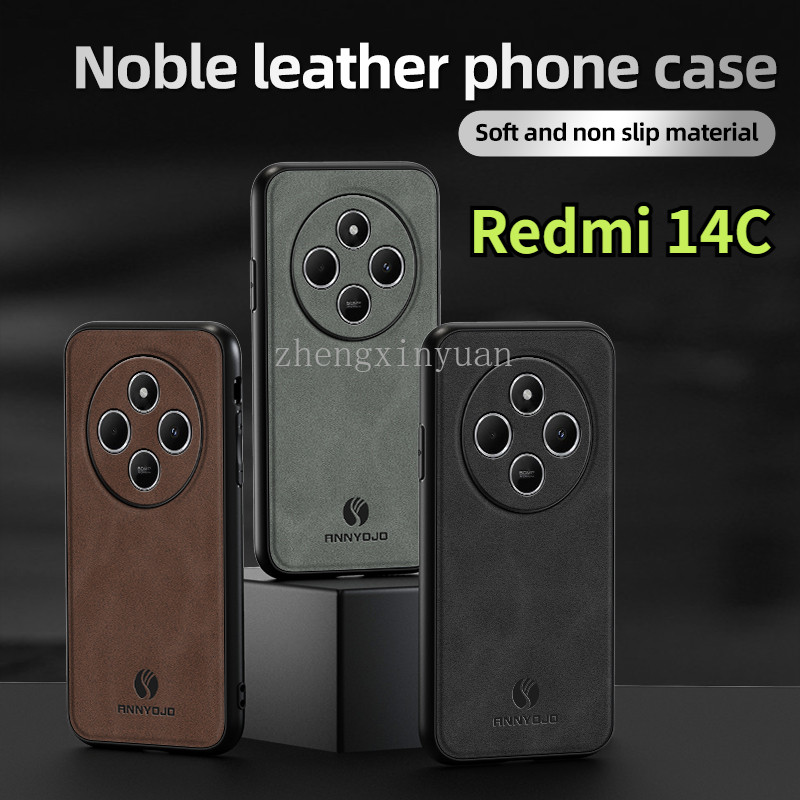 เคส Redmi 14C 4G 2024 สําหรับปลอกป้องกันขอบหนัง TPU แบบนุ่มด้านสําหรับ Redmi14C กันกระแทกฝาหลัง