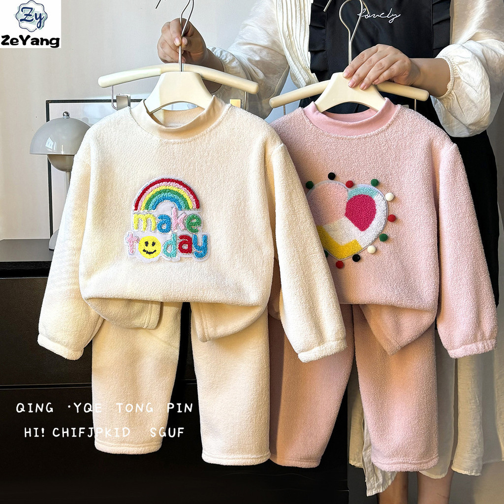 [ZY] 70-170 พร้อมสต็อกเด็กขนแกะ-ขนแกะชุดความร้อนหนาชุดลําลองฤดูใบไม้ร่วงฤดูหนาวชุดชั้นในเด็กชุดชุดนอนชุดการ์ตูน Homewear All-Ma