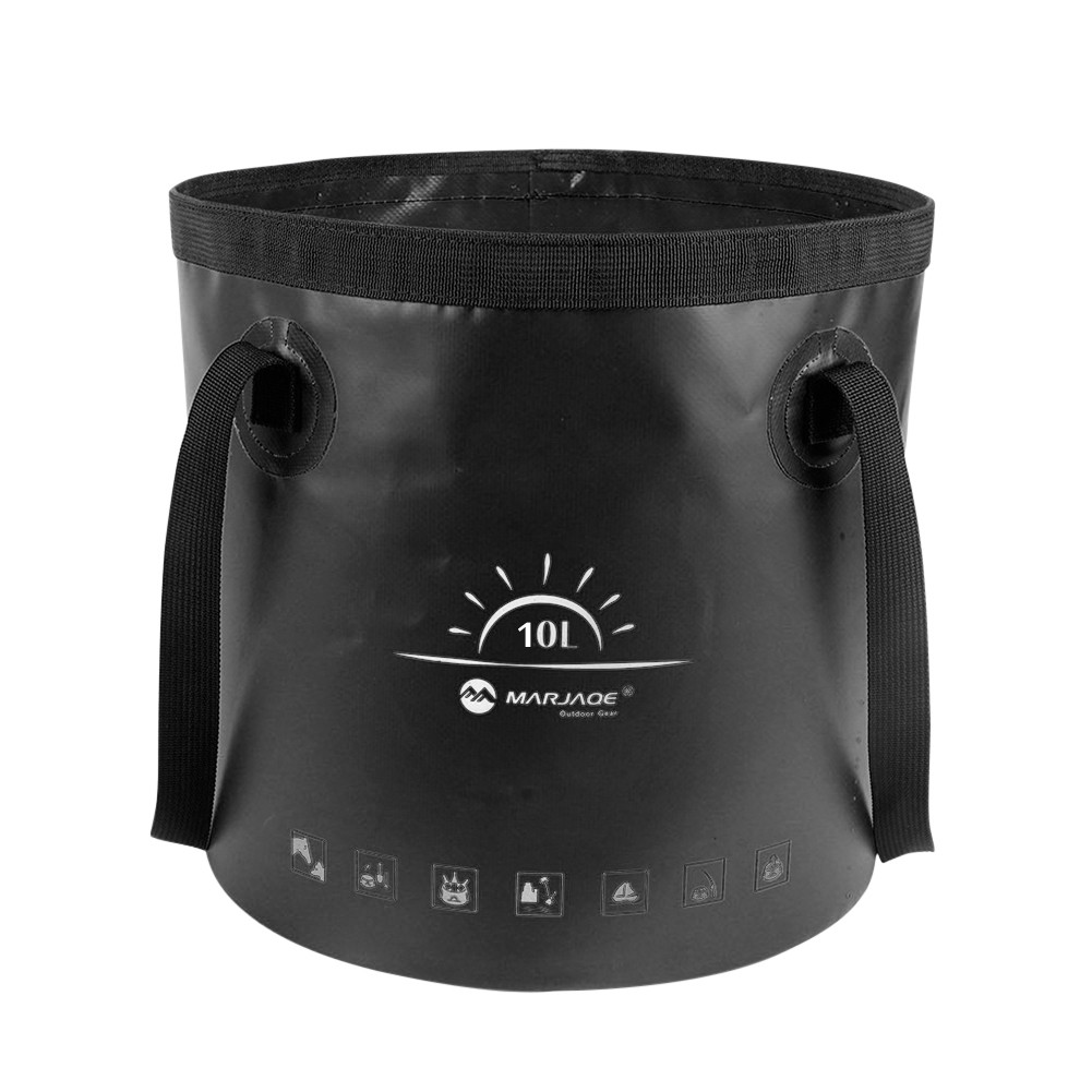 10l Camping Bucket Bag กระเป๋าตกปลากันน้ําสําหรับการตั้งแคมป์กลางแจ้ง (สีดํา)