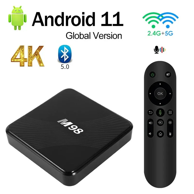 กล่องทีวีอัจฉริยะแอนดรอยด์11สำหรับรถ ATV M98 2GB 64GB dual WiFi 4G 5G เครื่องเล่นมีเดีย S905Y4 amlog
