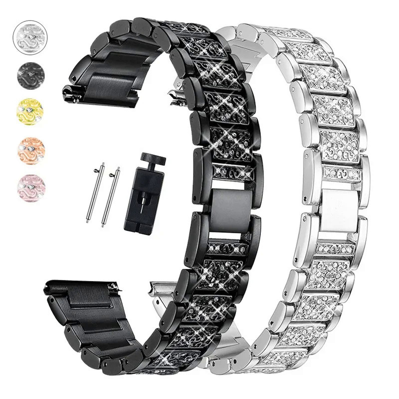 20mm 22mm Diamond Strap for Samsung Galaxy Watch4/5/6 Women metal Bracelet for Huawei watch 3 GT4 GT