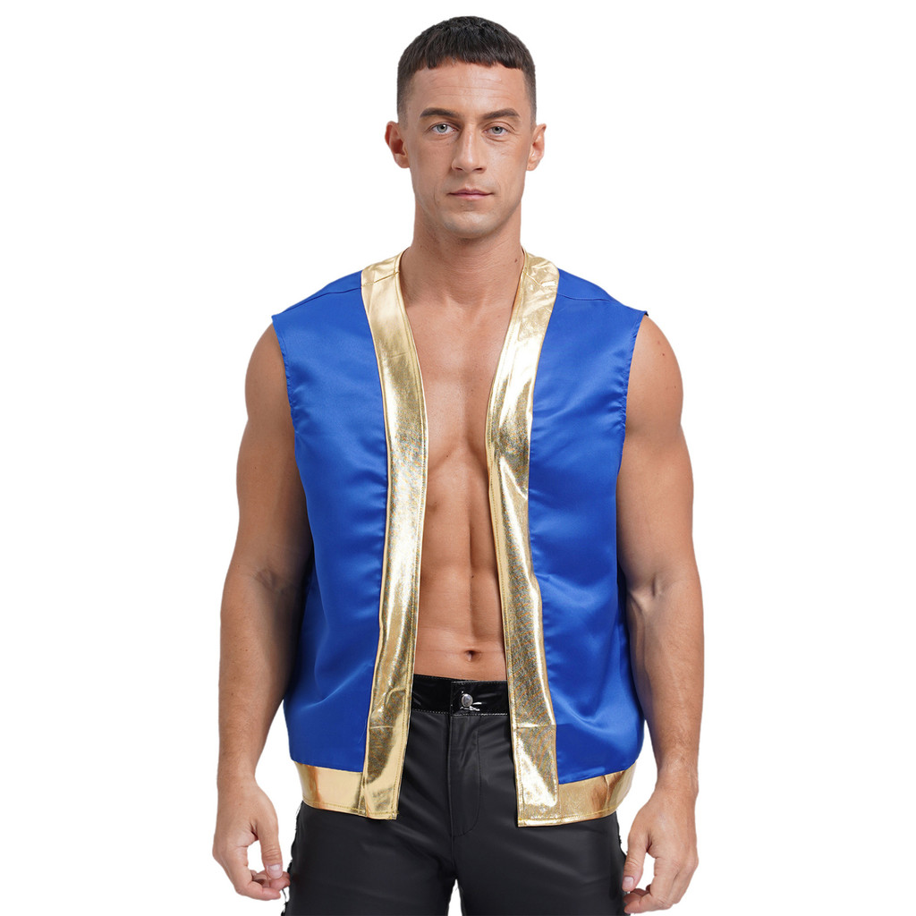 Swy - Nikiikoo Mens Halloween Toad Vest เครื่องแต่งกายเปิดด้านหน้า Metallic Shiny Trim Contrast เสื้