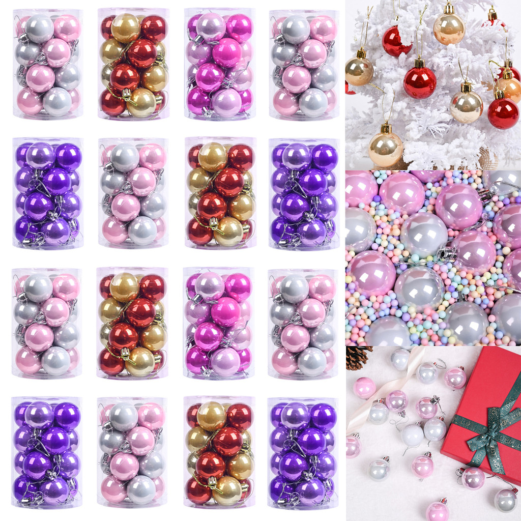 16 ชิ้นเครื่องประดับลูกบอลคริสต์มาสสีชมพูสดใสสีม่วงปาร์ตี้ต้นคริสต์มาสปีใหม่จี้หลอดไฟ