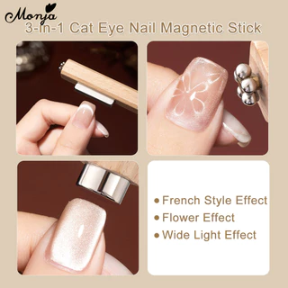 Monja 3 In 1 เล็บแม่เหล็กชุดปากกา 3D CAT EYE Dual-Ended Wand เจลเล็บ Magic เล็บ DIY Salon เครื่องมือ