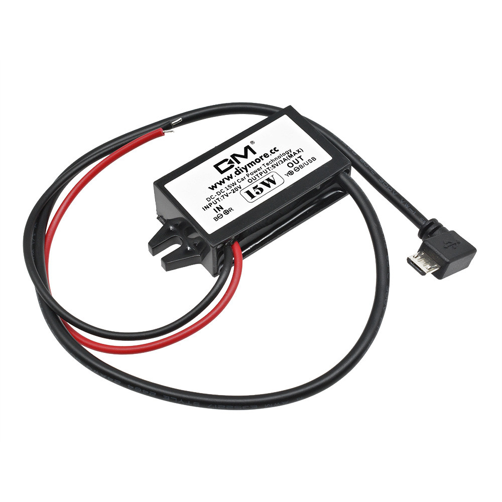 15w 5V/3A รถ Potting แหล่งจ่ายไฟกันน้ํา DC-DC Step-Down โมดูลการแปลงหัวเดียวซ้าย Bend Micro USB
