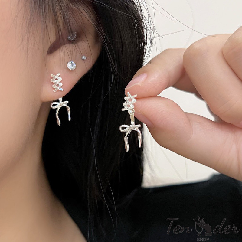 COD-ส่งเร็วจากไทย ต่างหูโลหะผสม Niche ออกแบบต่างหู Bowknot แสงหรูหราเรียบง่ายอารมณ์ต่างหู-Tender
