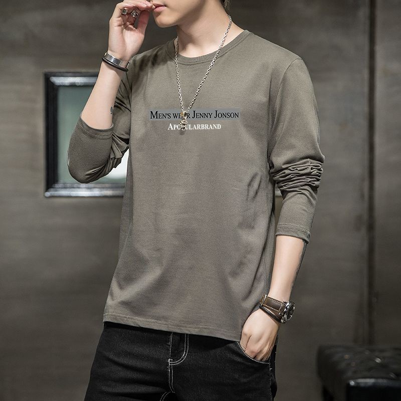 เสื้อยืดแขนยาวผู้ชายเสื้อผ้าฤดูใบไม้ร่วงผู้ชายเสื้อผ้าฤดูใบไม้ร่วงท็อปส์ผู้ชายฤดูใบไม้ร่วงผ้าฝ้ายแท้เสื้อผ้าฤดูใบไม้ผลิฤดูใบไม้ร่วงเสื้อตัวในผ