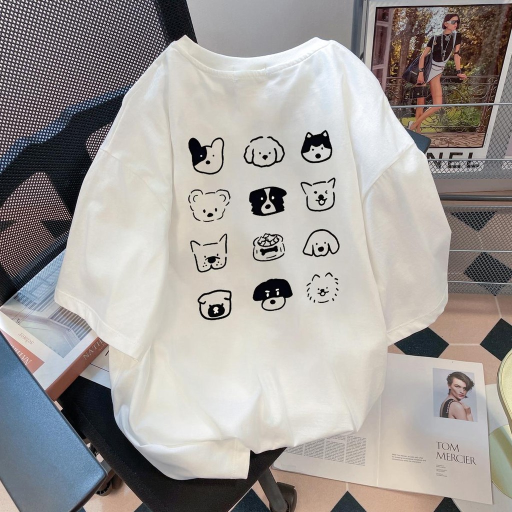 เกาหลี เสื้อแบบดารา เสื้อยืดแขนสั้น CMDXY1133 ผู้ชาย ผู้หญิง ลายทาง ตัวอักษร หลวม ลายสกรีน ฤดูร้อน ฤดูใบไม้ผลิ