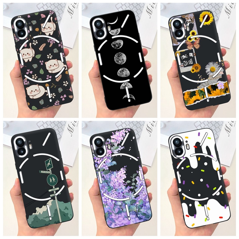 ปลอกกันกระแทกสําหรับ Nothing Phone 2 A065 Case Phone2 Cover น่ารักการ์ตูนซิลิโคนสีดํา Matte Case สําหรับ Nothing Phone Two Shell