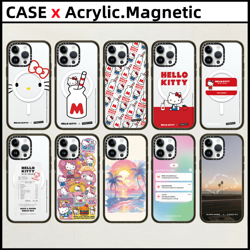 Casetifyhello Kittyอะคริลิคปลอกแม่เหล็กสําหรับiPhone 15 16 Pro Max 14 15 16 PlusกรณีALISHA MARIEที่สวยงามSky INSERTNAMEHEREแฟชั่นแกะสลักด้านข้างตัวอักษรฝาครอบป้องกัน