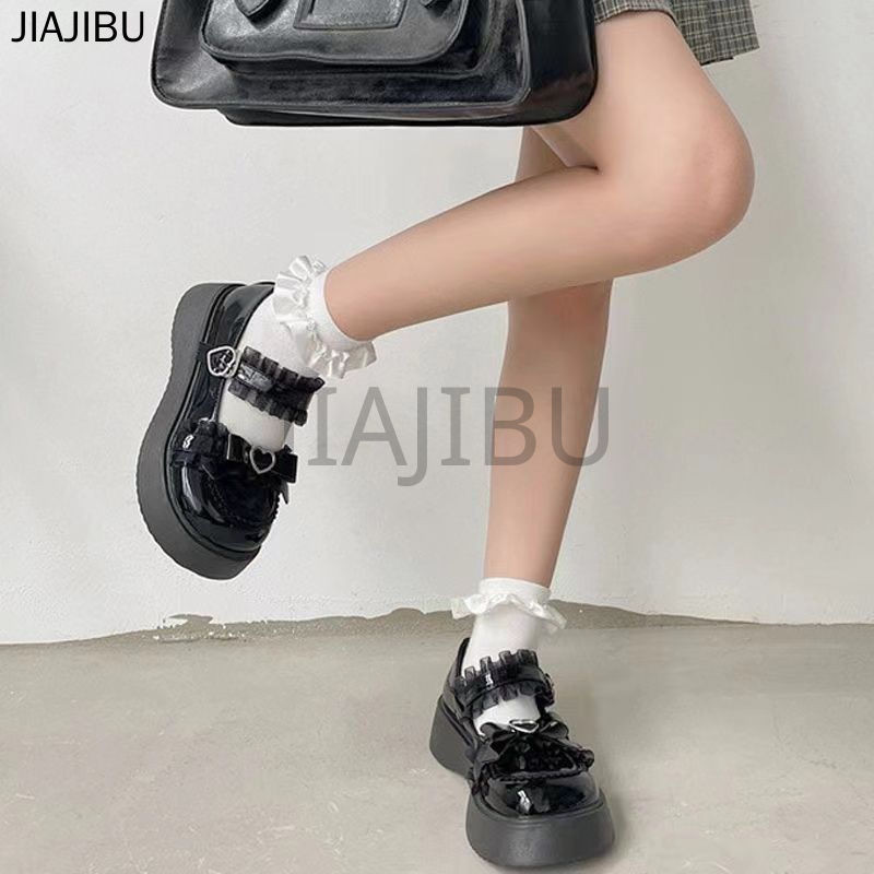 Size 34-46 Large Size Women Shoes 45 British Style Heart Buckle Thick Heel Small Leather Shoes 44 Black School Shoes 43 Korean Fashion Platform Mary Jane Shoes Non-slip Round Head Y2K Beige Soft Bottom Princess Shoes Japanese JK Uniform Lolita Doll Shoes