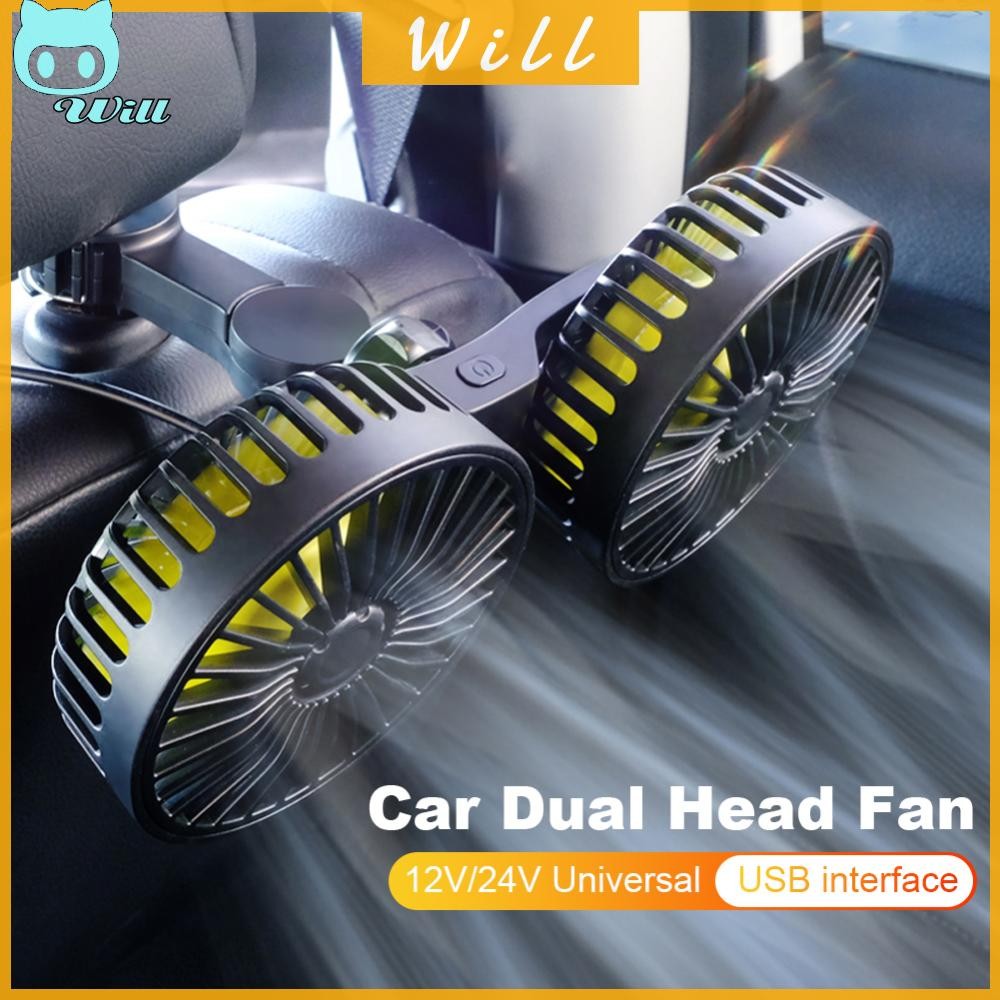 12v/24v Car Seat Back Cooling Fan Dual Head USB Car Neck Cooler Car พัดลมทรงพลัง