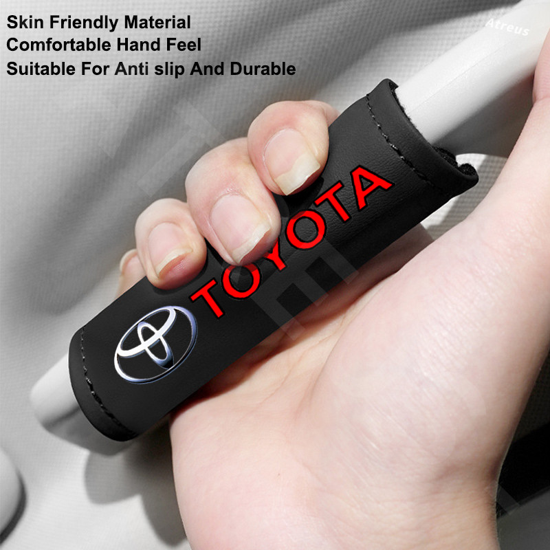 Toyota ถุงมือดึงหลังคารถยนต์ มือจับฝาครอบป้องกัน เครื่องหนัง ประตูรถมือจับ อุปกรณ์ป้องกันภายใน GR TRD Prius Fortuner Corolla Cross CHR Camry Wish Vios Veloz Estima Sienta Yaris Ativ Altis Hilux Revo bZ4X Hiace - รูปที่ 2