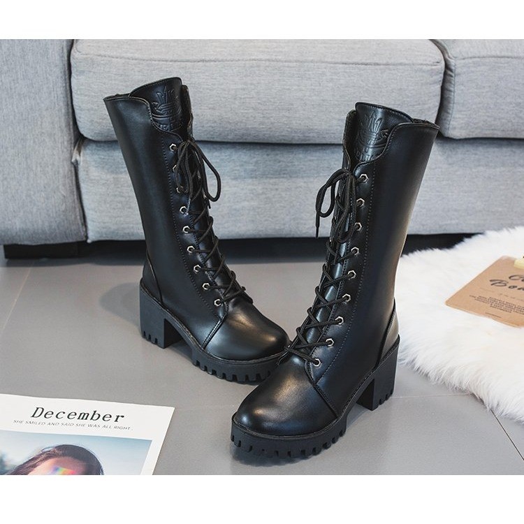 IELGY Martin Boots ผู้หญิงฤดูร้อน 2025 บางหนาด้านล่างความสูง Lace-up อเนกประสงค์กลาง-Barrel หัวรถจักร ราคา ถูกที่สุด ดีลบีเคเค แกลเลอรีภาพที่ 5