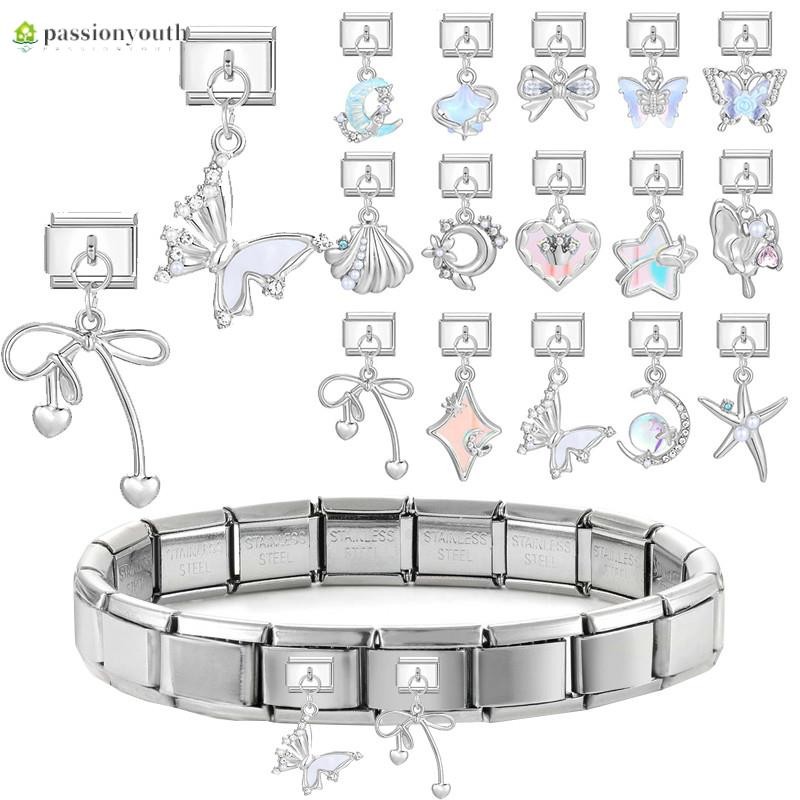 คริสตัลเงา Y2K สาวผีเสื้อจี้อิตาเลี่ยน Charm Links Fit 9 มม.สร้อยข้อมือสแตนเลสเครื่องประดับ DIY ทํา