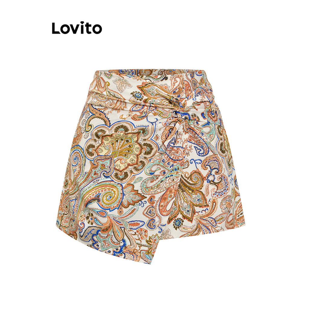 Lovito ลายพิมพ์ชนเผ่าแบบสบาย ๆ สั้นสำหรับผู้หญิง L105MD630