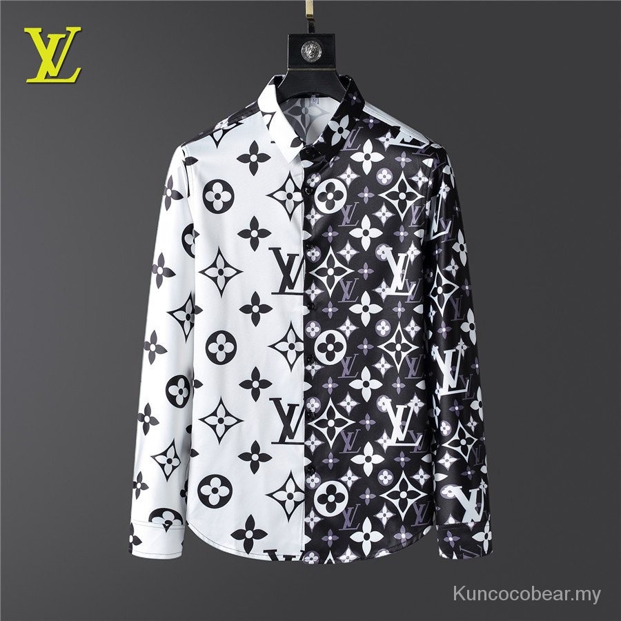 Lv เสื้อเชิ้ตแขนยาวผู้ชายพิมพ์เสื้อผ้าแขนยาวผู้ชายเสื้อเชิ้ตผ้าฝ้ายป่าลําลอง RNY6