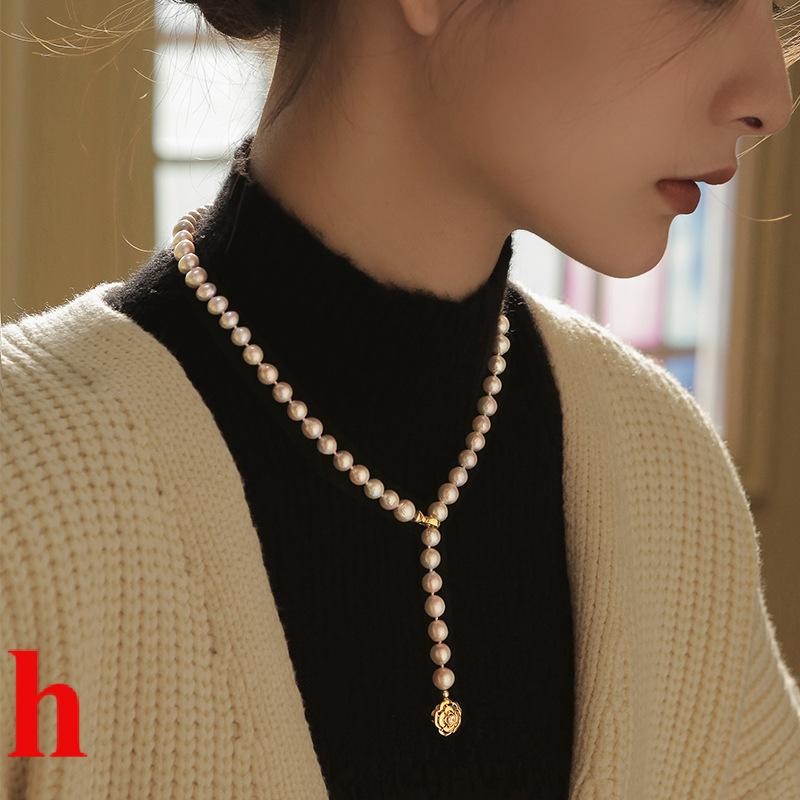 ฤดูใบไม้ร่วงฤดูหนาว Mother-Oyster สร้อยคอมุกผู้หญิงยาว Cheongsam อุปกรณ์เสริม Niche Design Camellia 