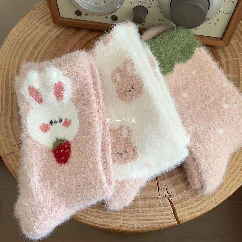 Mink Fleece ฤดูใบไม้ร่วงฤดูหนาว Mid-Tube Plus กํามะหยี่หนา Sleeping Warm นักเรียนน่ารัก Long-