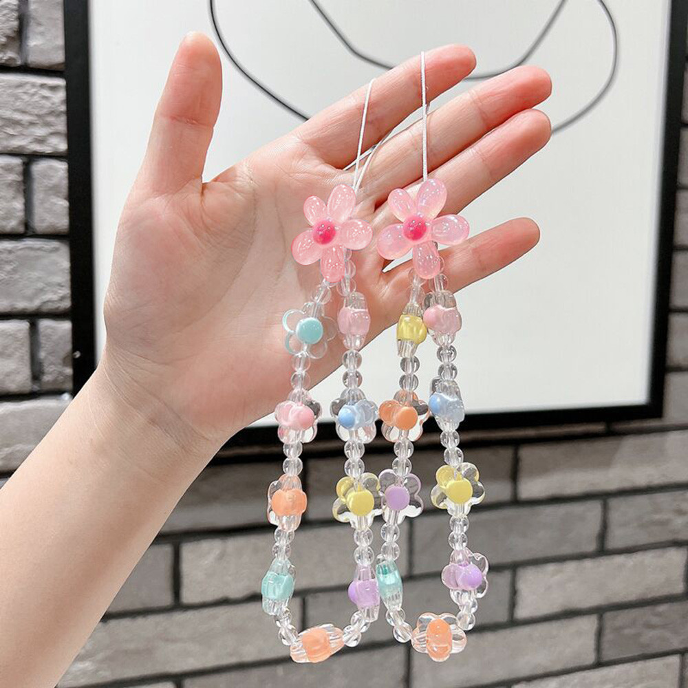 สายคล้องโทรศัพท์มือถือ ตกแต่งลูกปัดดอกไม้ หูฟัง โซ่กล้อง ป้องกันการสูญเสีย สายรัดข้อมือ พวงกุญแจ