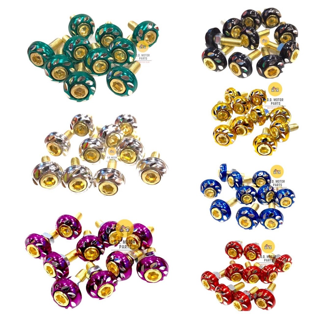 ชุดน็อตซาลาเปากลัดลาย เบอร์ 10 (1ชุด มี 10 ตัว) มีให้เลือกหลากสี