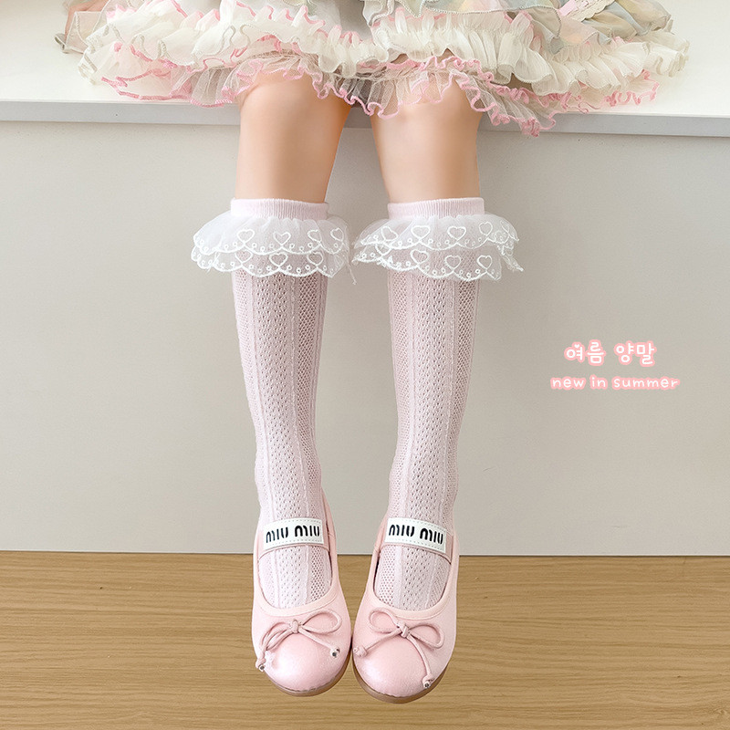 ถุงเท้าลูกไม้เด็ก โลลิต้า ลูกไม้ฤดูใบไม้ผลิและฤดูร้อนบางเกาหลีสีสาวถุงเท้ากลางลูกวัว