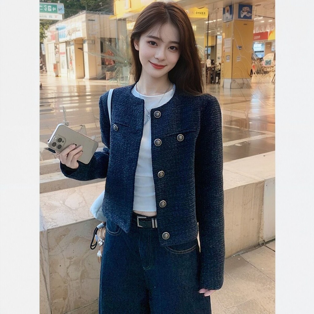 เสื้อแจ็คเก็ตแขนยาวด้านบนลําลองเกาหลีซิปเรียบง่าย