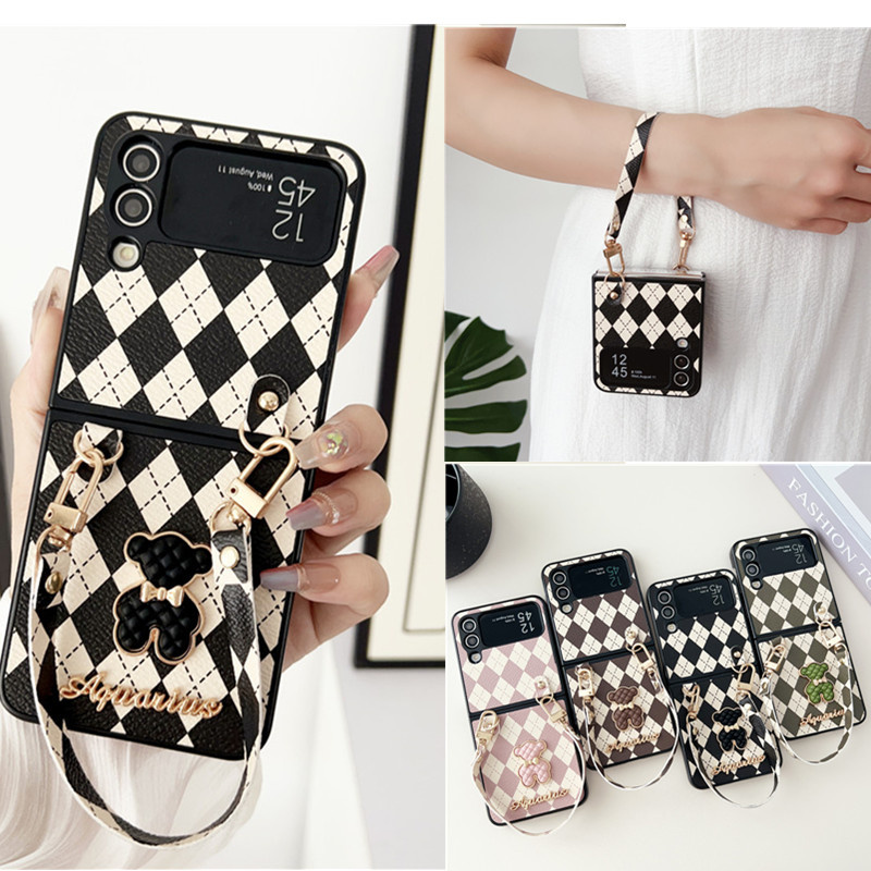 Diy น่ารัก Rhombus สั้นหนังสําหรับ Samsung Galaxy Z Flip 5 กรณี Z Flip4 3 ฝาครอบ P50Pocket OPPO Find