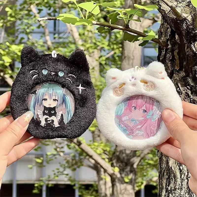 1ชิ้นน่ารักแฟชั่นตราขาผู้ถือการ์ตูนลูกแมวหูอะนิเมะ เคป๊อป ป้ายปกกรณีนักเรียนแบบพกพาหวานตราถุงเก็บ